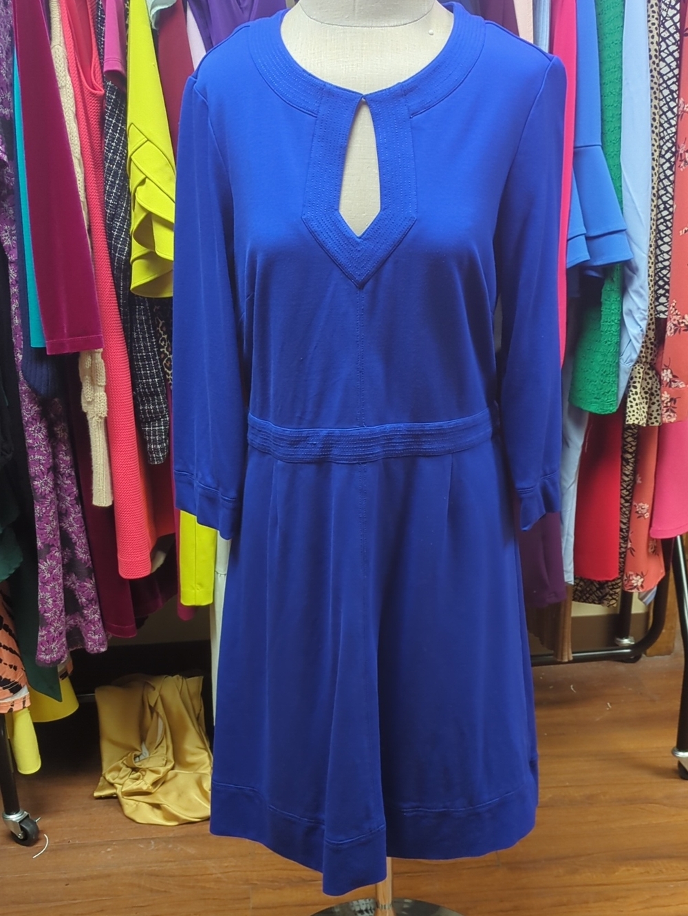 Classic Keyhole Long-Sleeve Dress in Royal Blue